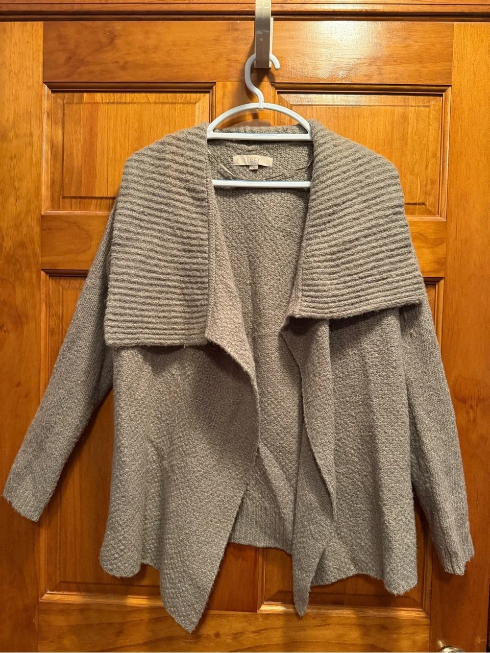 LOFT Taupe Ribbed Shawl Collar Open-Front Cardigan